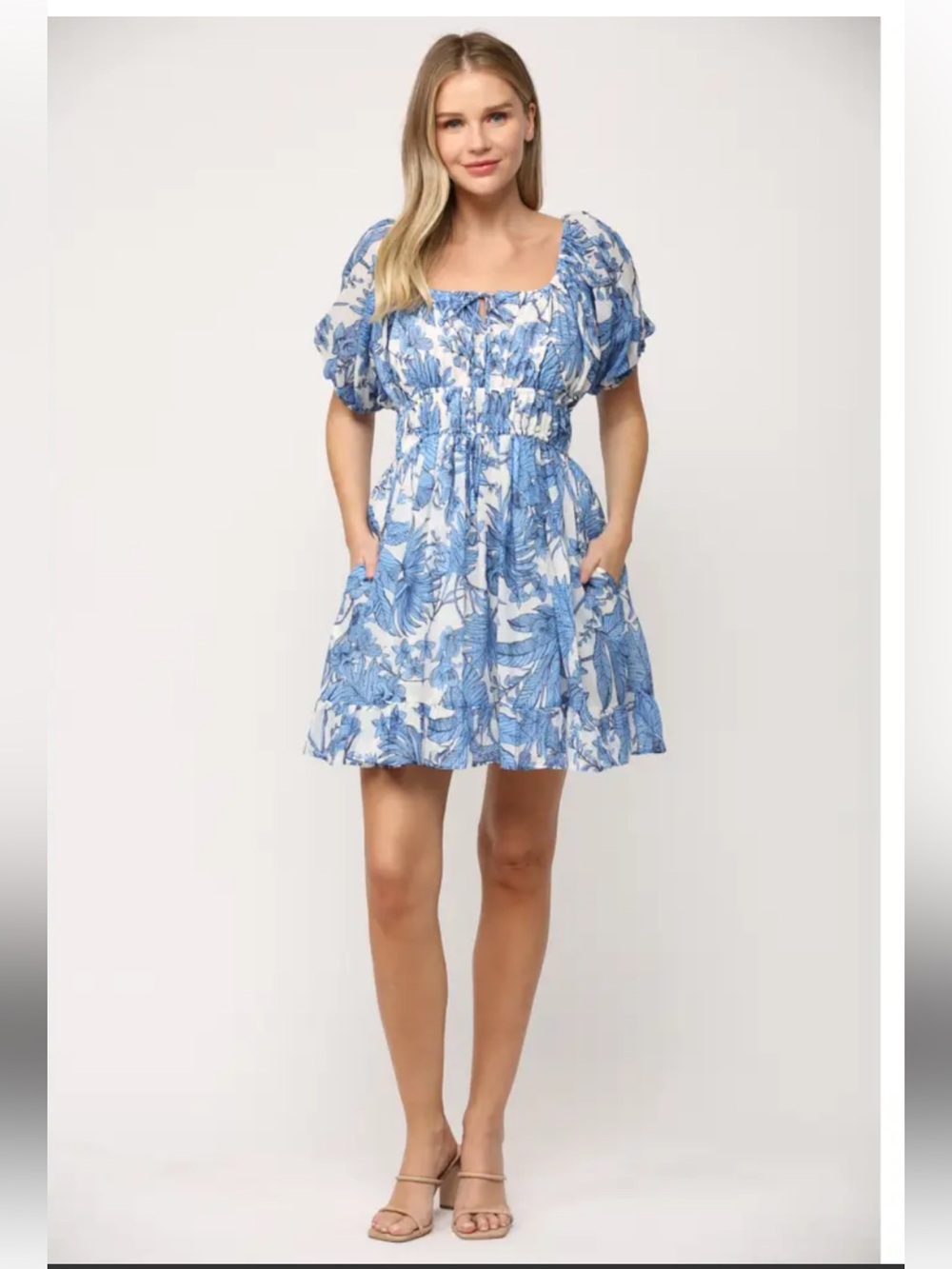 Fate Blue and White Floral Mini Skirt
